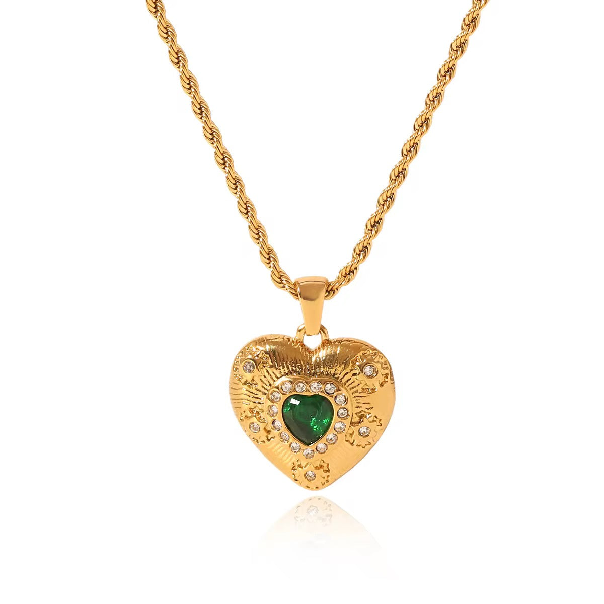 Gold-Plated Sterling Silver Heart Pendant Necklace – Emerald Green Crystal & CZ Accent